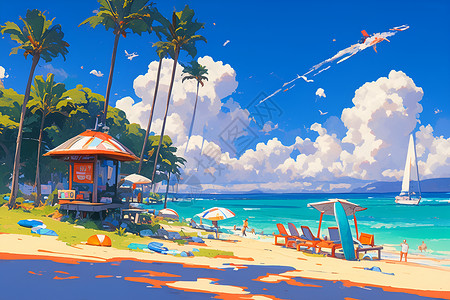 夏日度假的沙滩背景图片