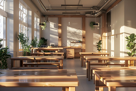 阳光下的学生餐厅背景图片