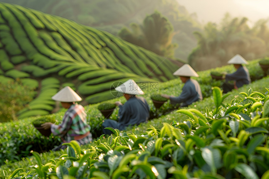 农田里的茶农团队图片