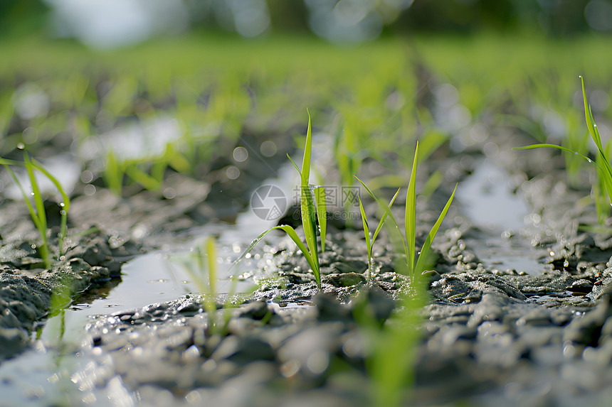 水稻苗在田间逐步生长图片