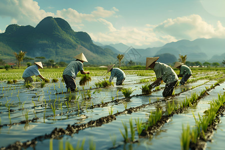 播种水稻农民种植水稻背景