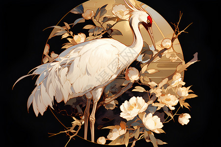 红冠鹤临白背景背景图片
