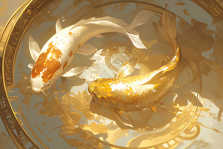 金箔制成的两只鲤鱼背景图片