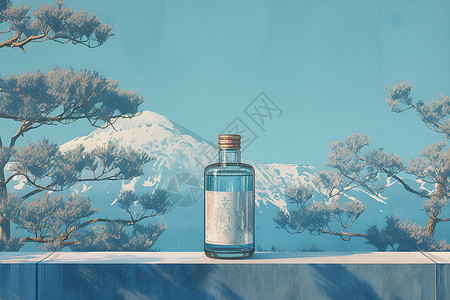 小蓝瓶蓝天下的玻璃瓶插画