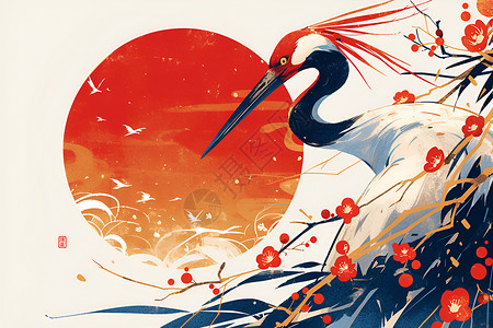 飞翔的红冠鹤背景图片