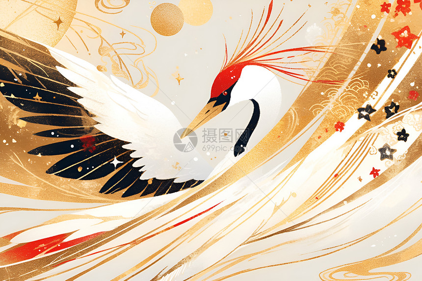 中国风红头鹤图片