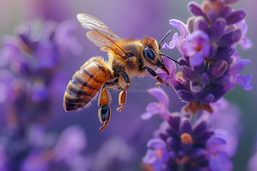 蜜蜂飞舞在花海之上图片