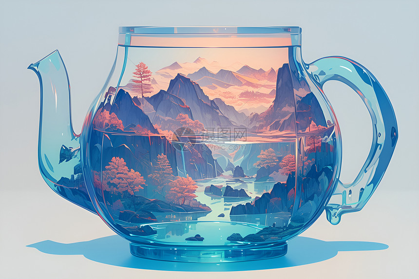茶壶上的山水画图片