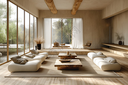 和谐自然的现代客厅背景图片