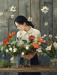 花艺装饰女子背景图片