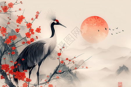 翩翩起舞的红冠鹤高清图片