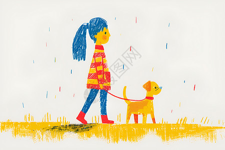 小女孩遛狗的画面背景图片