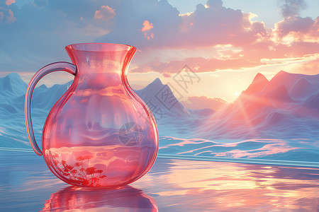 湖水中粉色花瓶设计图片