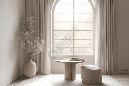 窗户和盆栽自然光与木质桌子设计图片