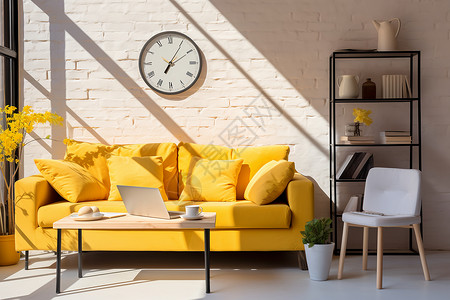 黄色沙发黄色抱枕高清图片