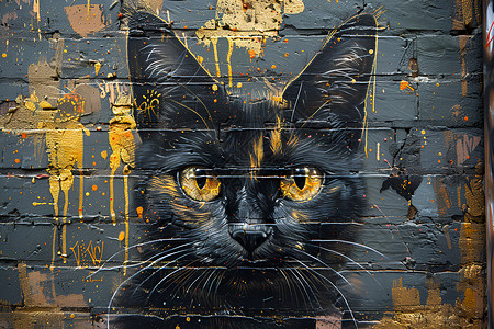 街头涂鸦墙猫咪涂鸦墙插画