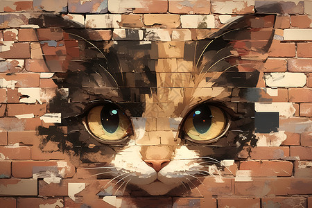 砖墙中的奇幻猫咪背景图片