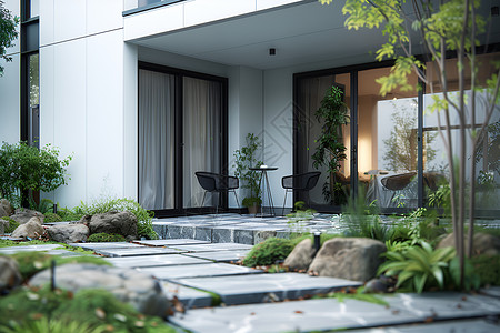 篱笆小院家中的现代花园露台背景