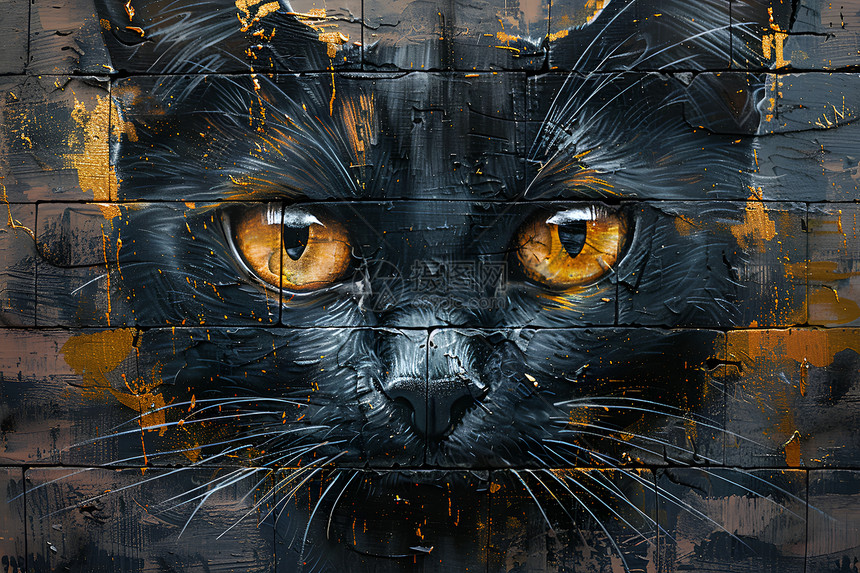 黑色猫咪涂鸦之美图片
