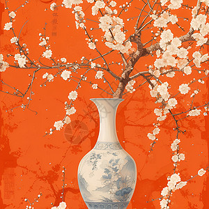 花瓶与白色梅花的完美融合背景图片