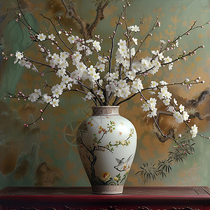 白梅花盛放的花瓶图片素材