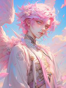 粉色发型和翅膀的动漫男孩背景图片