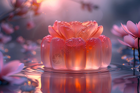粉色花朵中间的月饼造型背景图片