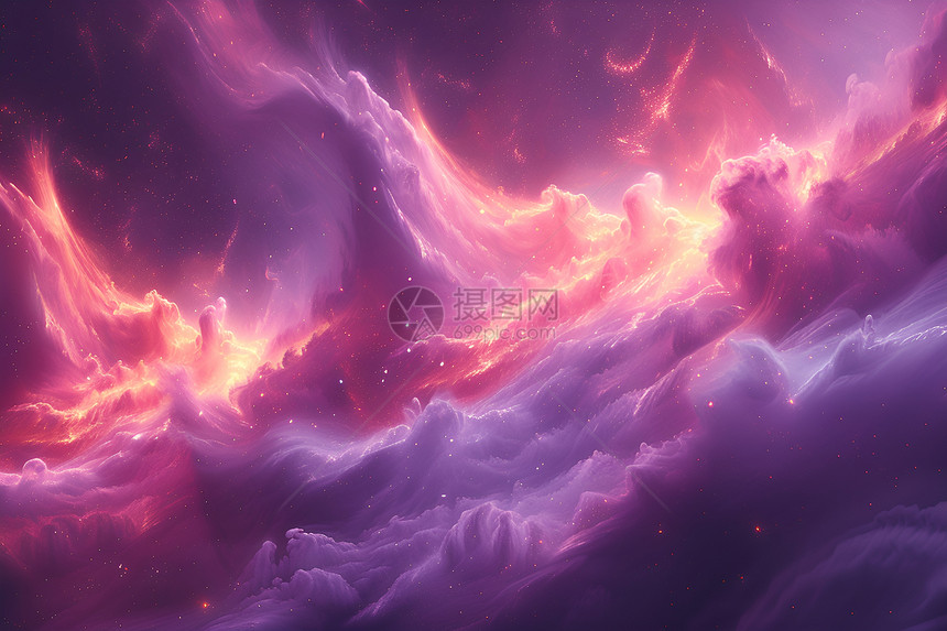 奇幻星云空紫红天空图片