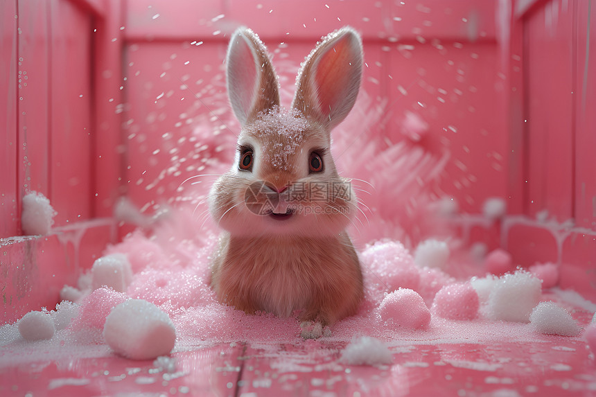 粉色泡泡的兔子图片