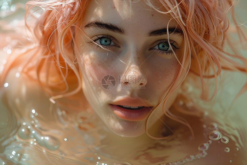 金色头发的少女游泳图片