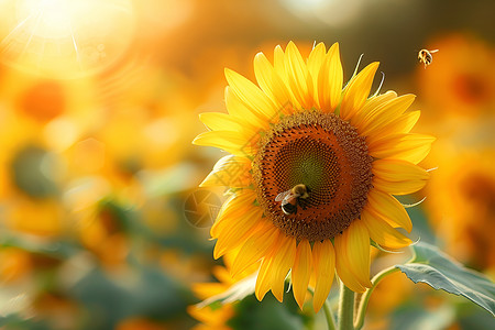 向日葵蜜蜂夏日向日葵背景