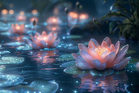 魔幻花园生物发光花朵与科技的完美结合背景图片