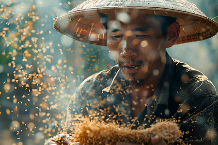 农民收货传统稻农背景