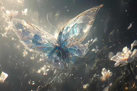 翩翩起舞的玻璃蝴蝶背景图片