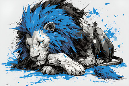 手绘蓝发狮子背景图片
