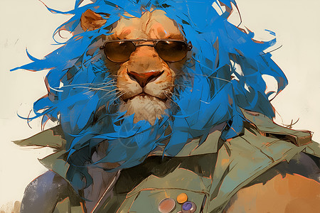 时尚蓝发狮子背景图片