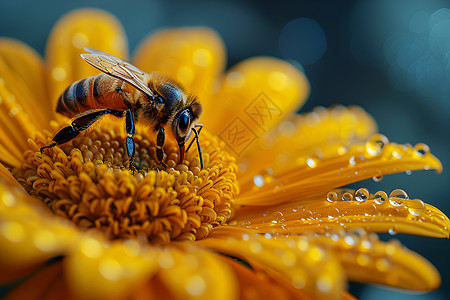 蜜蜂采集花蕊背景图片