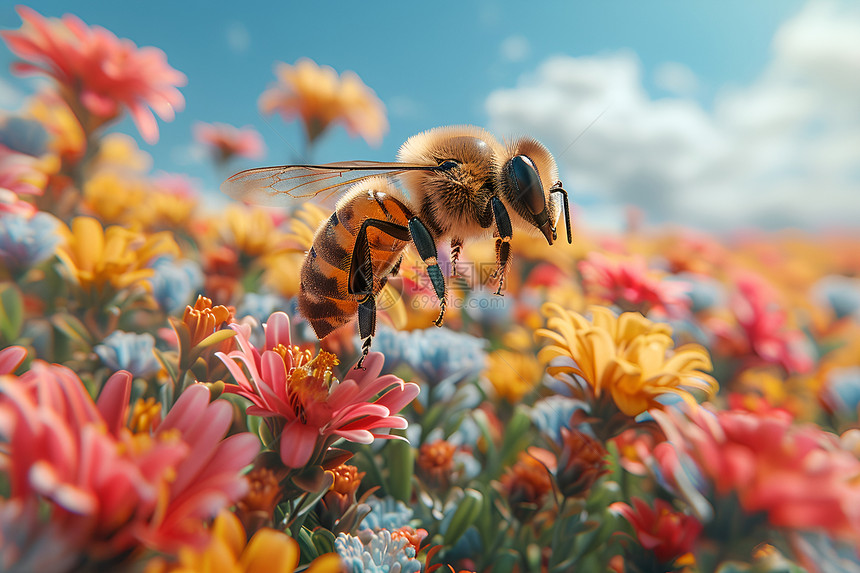 蜜蜂穿越花海图片