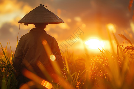 夕阳下的农民背景图片