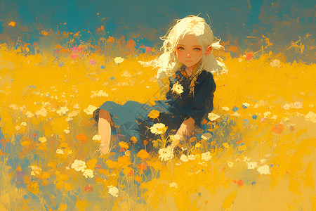 花丛里的小女孩背景图片