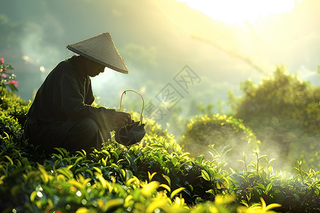 茶叶种植园摄影茶园的茶农背景