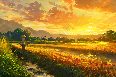 田间黄昏的景色背景图片