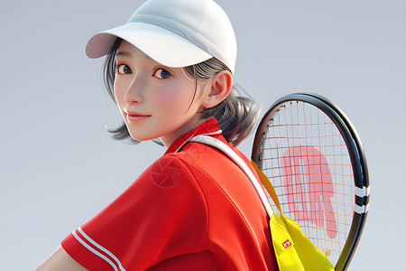 活力青年女性活力洋溢的网球女孩插画