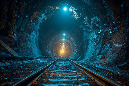 隧道中的铁轨高清图片