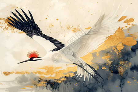 飞翔中的红头鹤背景图片