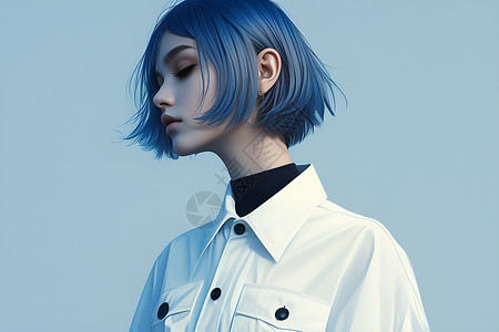 宋茜气质范写真蓝发女子的时尚写真插画