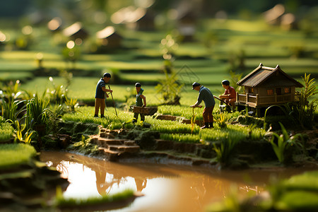 绿油油稻田微距摄影乡村风景设计图片