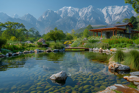 美丽的池塘风景背景图片