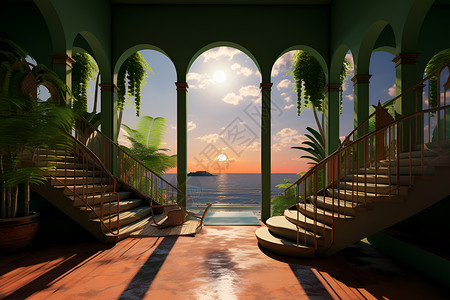 海边的楼梯建筑背景图片