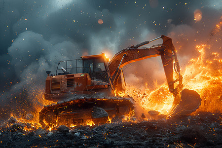 火灾中的挖掘机背景图片